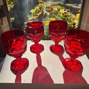 Viking Glass Georgian Ruby Red Honeycomb Goblets, 5.75”, set of 4